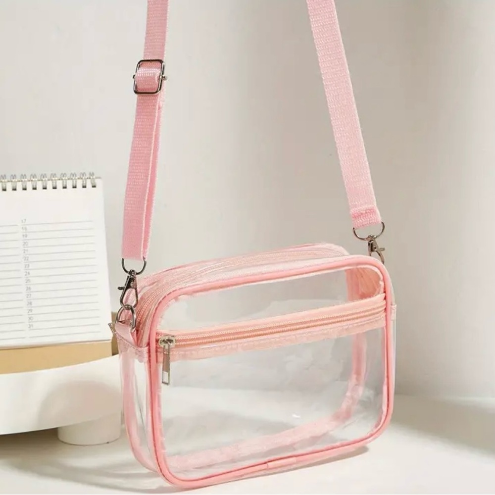 ✨CLEAR WITH PINK TRIM CROSSBODY HANDBAG WITH ADJUSTABLE STRAP-NEW